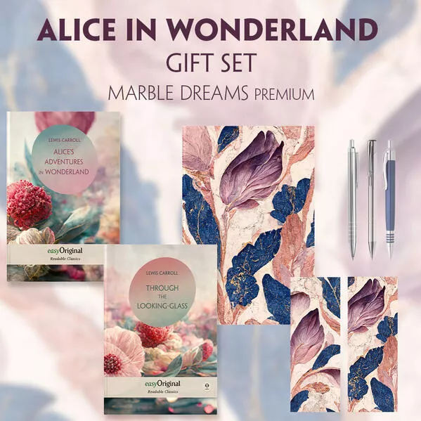 Alice in Wonderland Books-Set (with audio-online) Readable Classics Geschenkset + Marmorträume Schreibset Premium