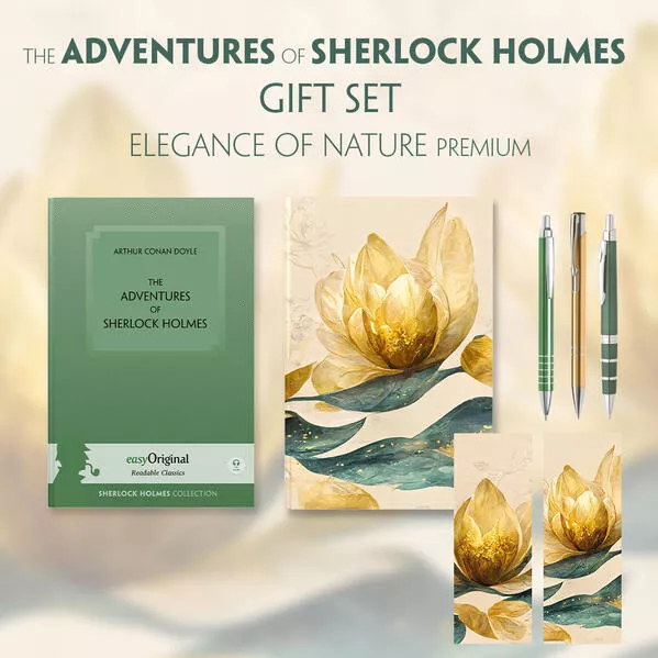 Cover: The Adventures of Sherlock Holmes (with audio-online) Readable Classics Geschenkset + Eleganz der Natur Schreibset Premium