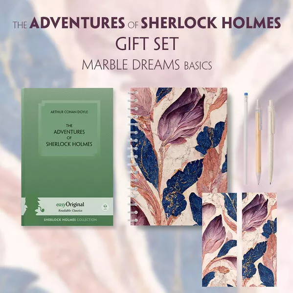 Cover: The Adventures of Sherlock Holmes (with audio-online) Readable Classics Geschenkset + Marmorträume Schreibset Basics