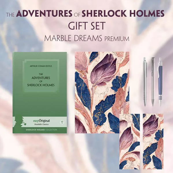 Cover: The Adventures of Sherlock Holmes (with audio-online) Readable Classics Geschenkset + Marmorträume Schreibset Premium
