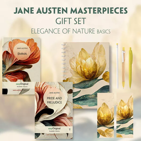 Cover: Jane Austen's Masterpieces (with audio-online) Readable Classics Geschenkset + Eleganz der Natur Schreibset Basics