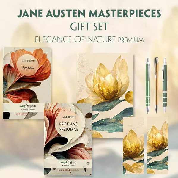 Cover: Jane Austen's Masterpieces (with audio-online) Readable Classics Geschenkset + Eleganz der Natur Schreibset Premium