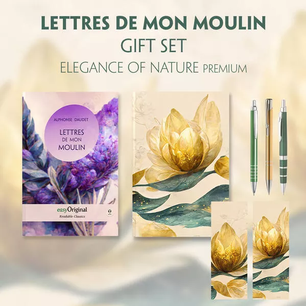 Lettres de mon Moulin (with audio-online) Readable Classics Geschenkset + Eleganz der Natur Schreibset Premium