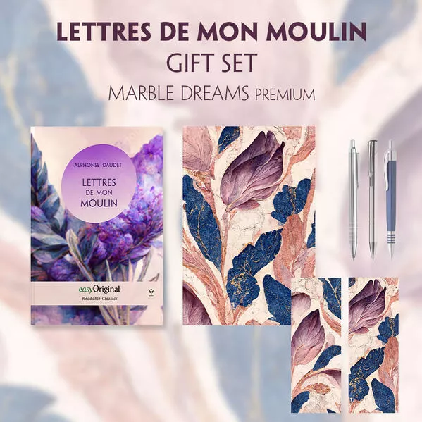 Lettres de mon Moulin (with audio-online) Readable Classics Geschenkset + Marmorträume Schreibset Premium