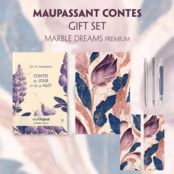 Cover: Contes du jour et de la nuit (with audio-online) Readable Classics Geschenkset + Marmorträume Schreibset Premium