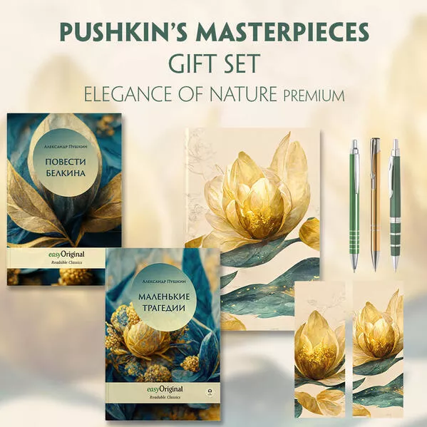 Cover: EasyOriginal Readable Classics / Alexander Pushkin's Masterpieces (with audio-online) Readable Classics Geschenkset + Eleganz der Natur Schreibset Premium