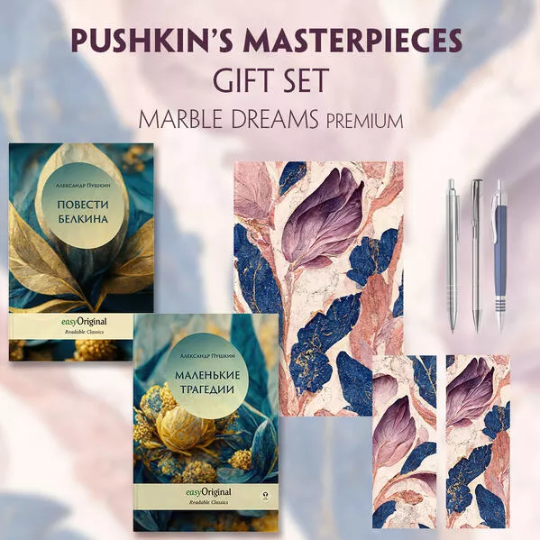 Cover: EasyOriginal Readable Classics / Alexander Pushkin's Masterpieces (with audio-online) Readable Classics Geschenkset + Marmorträume Schreibset Premium