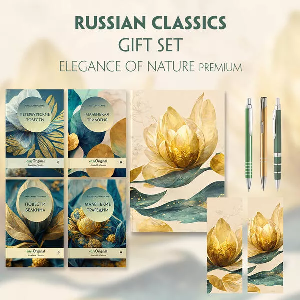 Cover: EasyOriginal Readable Classics / Russian Classics - 4 books (with audio-online) Readable Classics Geschenkset + Eleganz der Natur Schreibset Premium