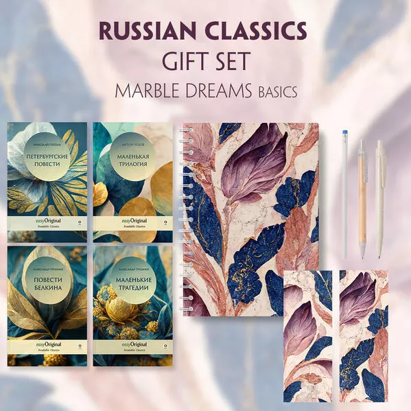 Cover: EasyOriginal Readable Classics / Russian Classics - 4 books (with audio-online) Readable Classics Geschenkset + Marmorträume Schreibset Basics