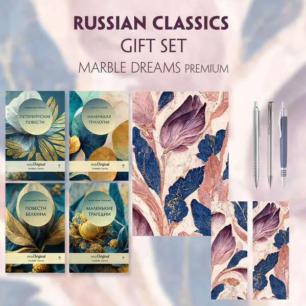 Cover: EasyOriginal Readable Classics / Russian Classics - 4 books (with audio-online) Readable Classics Geschenkset + Marmorträume Schreibset Premium